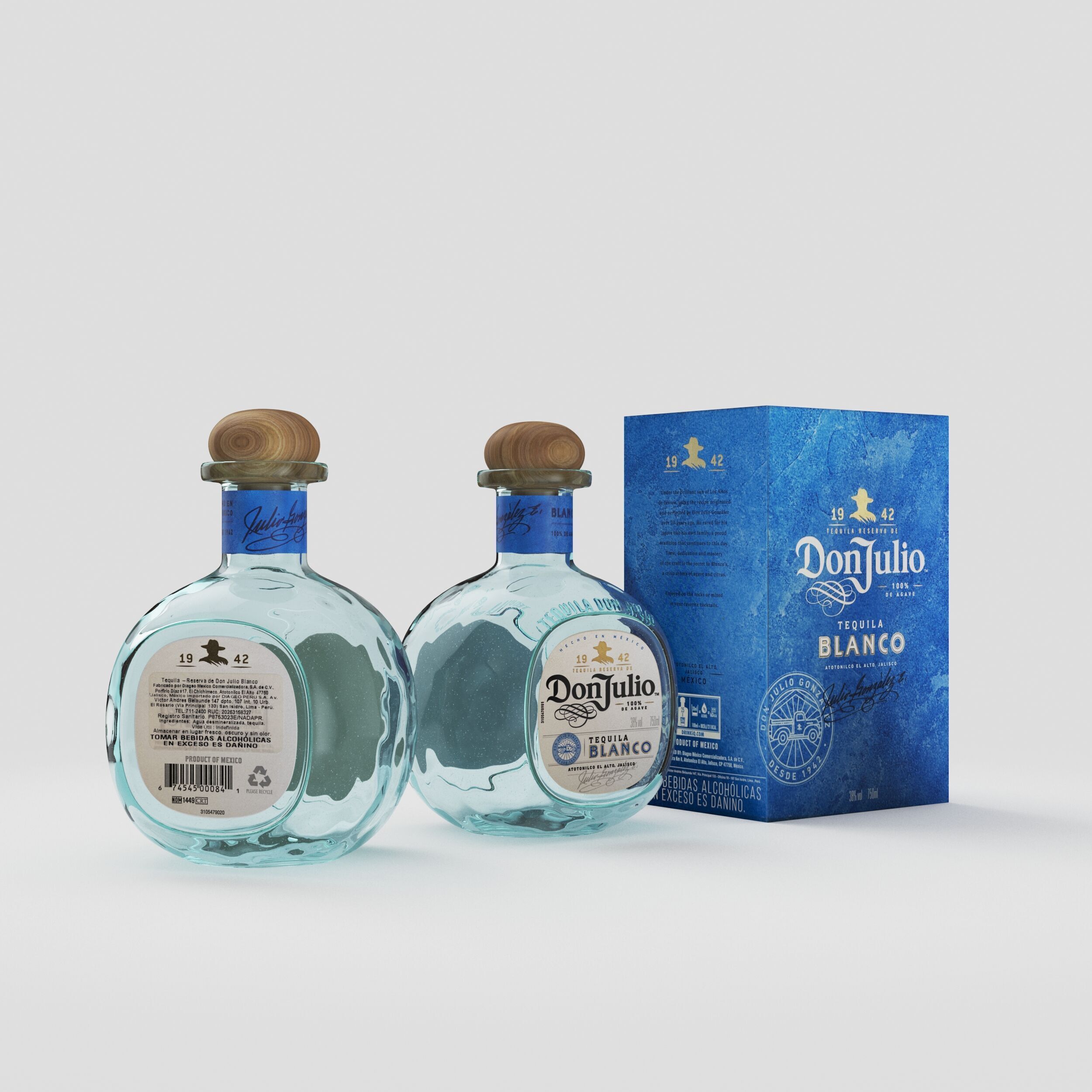 Realistic tequila Don Julio Blanco bottle 3D model_2