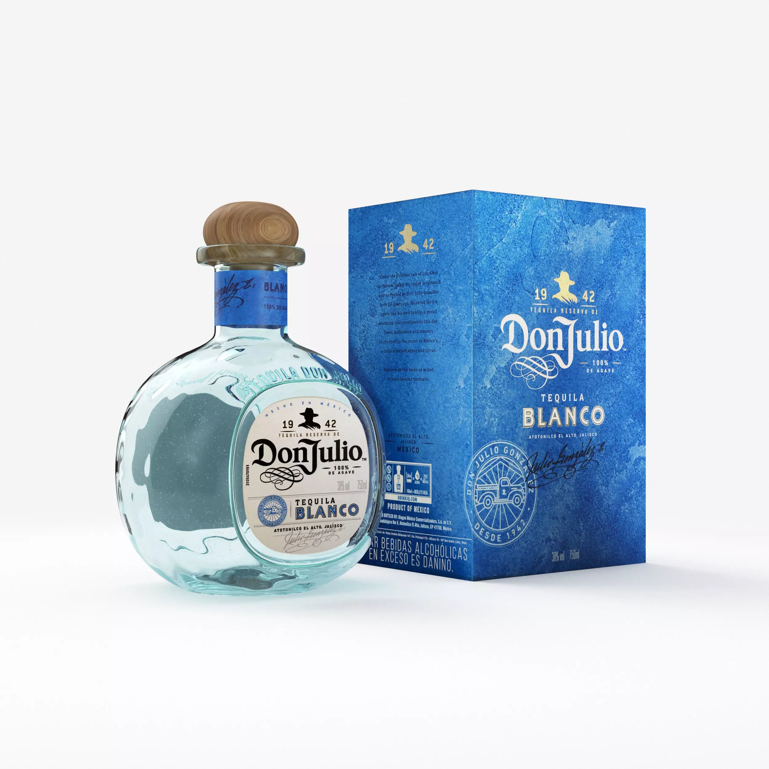 Realistic tequila Don Julio Blanco bottle 3D model_0