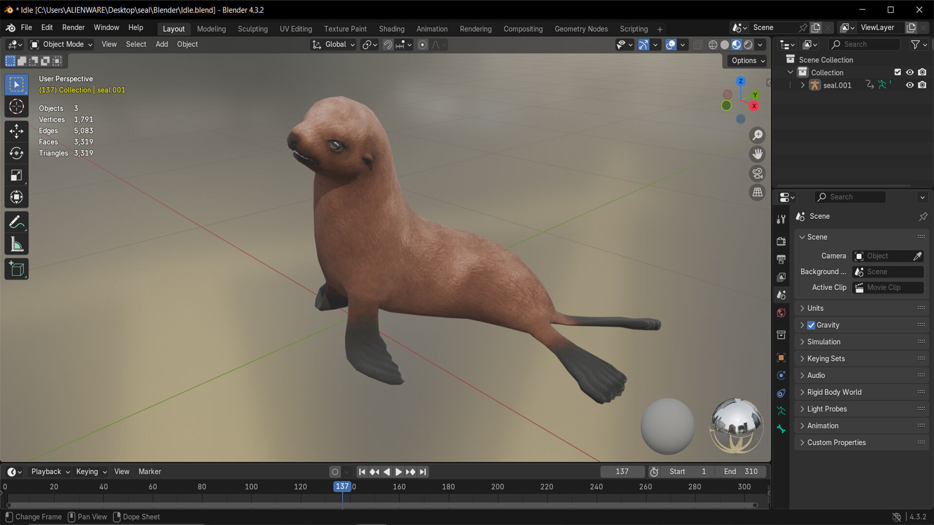 SEAL RIGGED ANIMATED 3 Low-poly 3D model_9