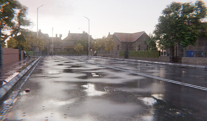 European Suburban Street Scene 3D model 3