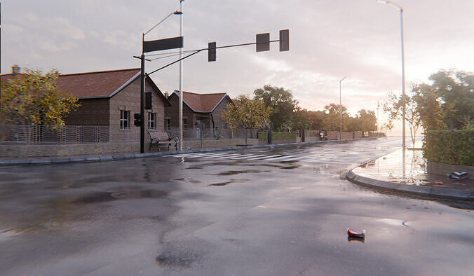 European Suburban Street Scene 3D model 6