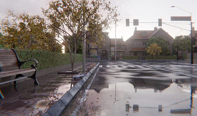 European Suburban Street Scene 3D model 4