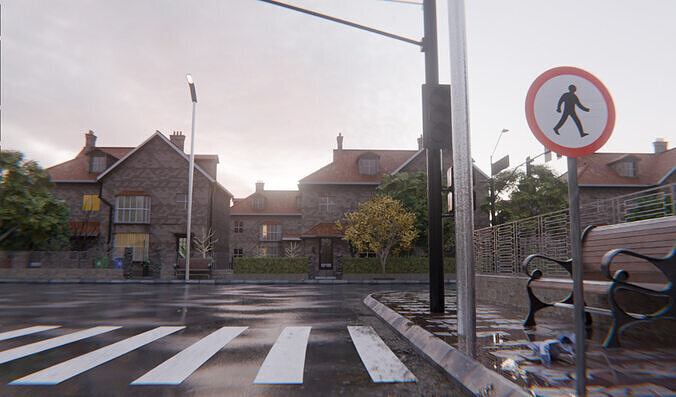 European Suburban Street Scene 3D model 7