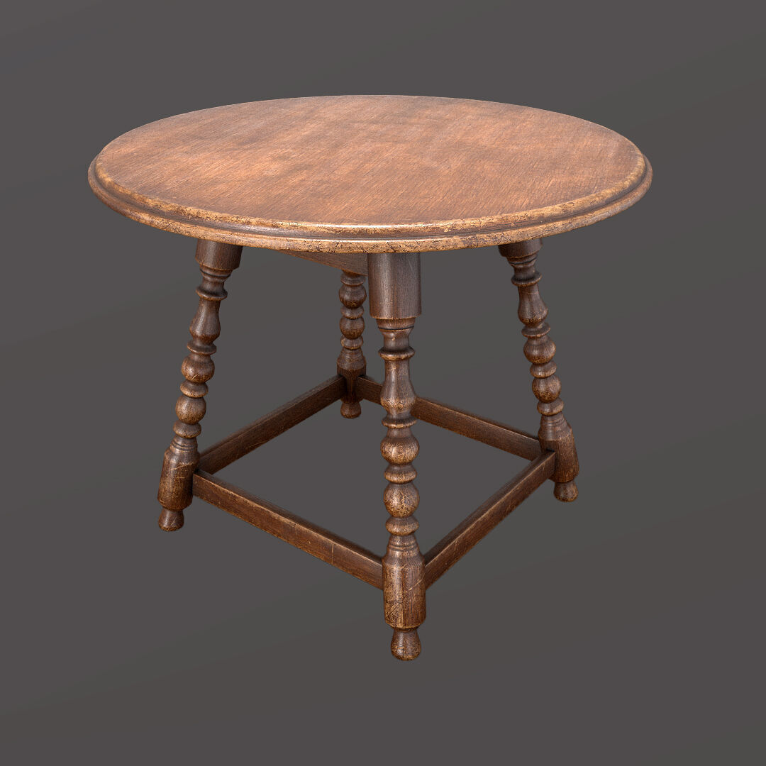 Victorian Chair Bench and Two Tables Low-poly 3D model_4