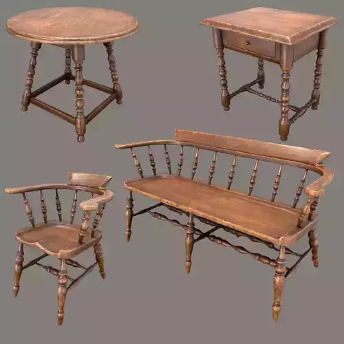 Victorian Chair Bench and Two Tables