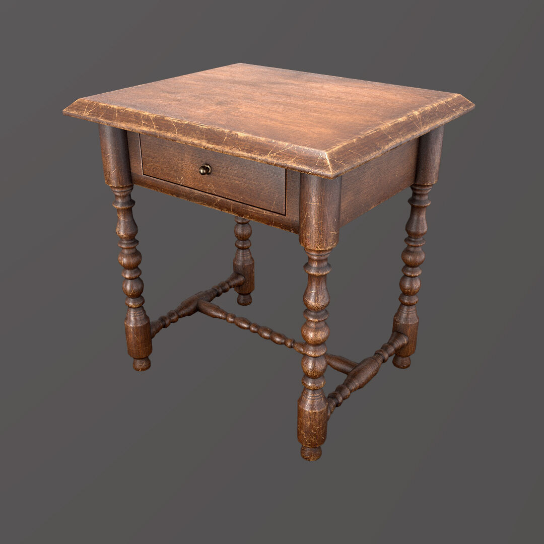 Victorian Chair Bench and Two Tables Low-poly 3D model_2