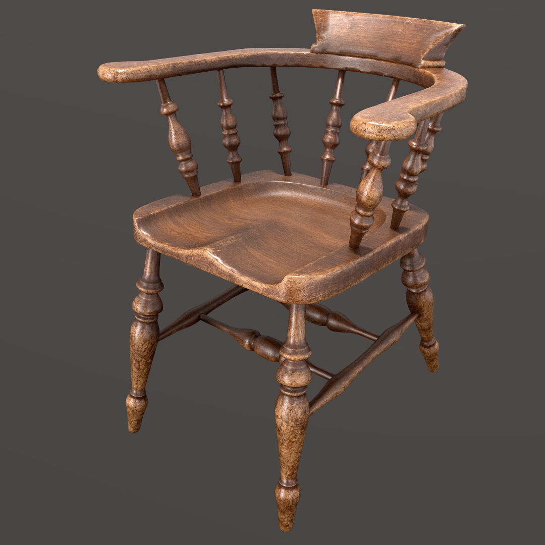 Victorian Chair Bench and Two Tables Low-poly 3D model_3