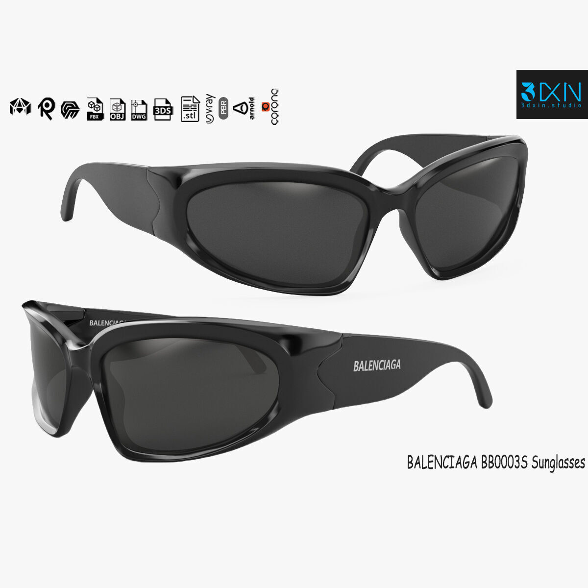 BALENCIAGA BB0157S 001 Sunglass 3D model_0
