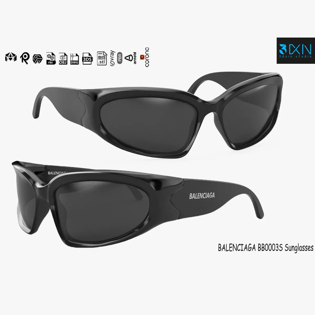 BALENCIAGA BB0157S 001 Sunglass 3D model_0
