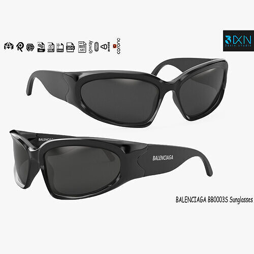 BALENCIAGA BB0157S 001 Sunglass 3D model