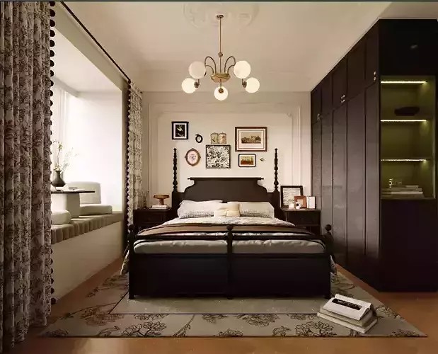 French-style Mid-century Modern Bathroom and Bedroom 3D model