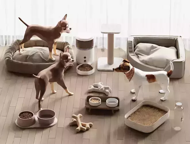 Pet dog house and dog food 3D model
