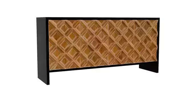 4-Door Wood Cabinet With Geometric Pattern
