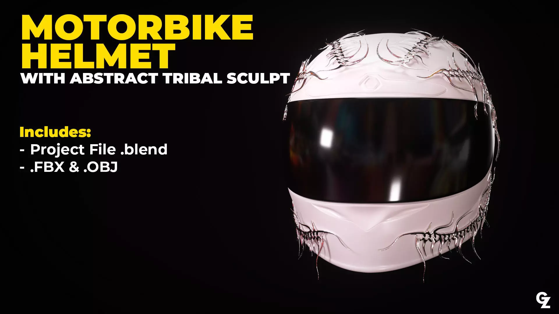 Motorcycle Helmet with Tribal Sculpt 3D model