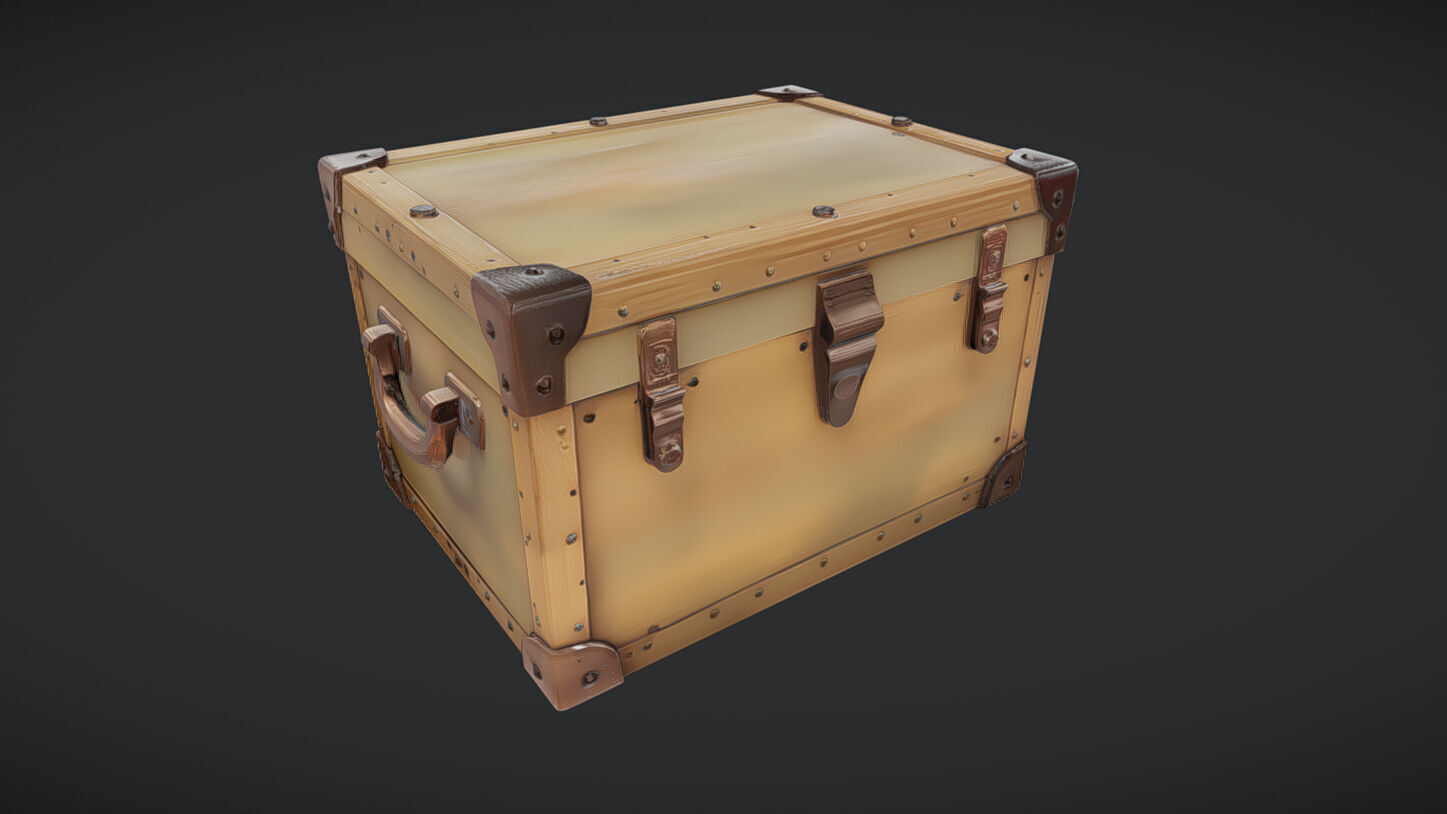 Wooden chest with metal reinforcements 3D model_18