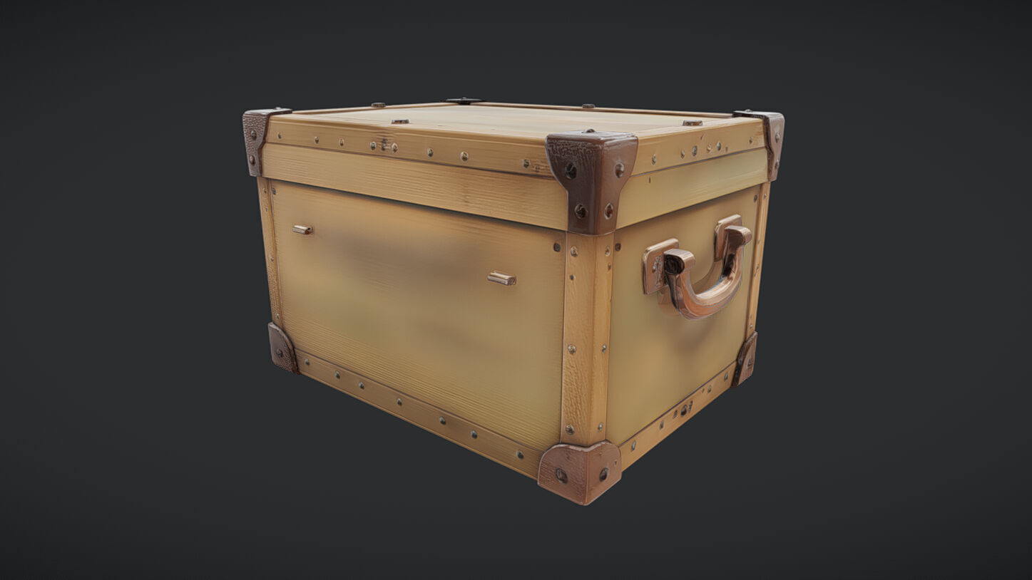 Wooden chest with metal reinforcements 3D model_17