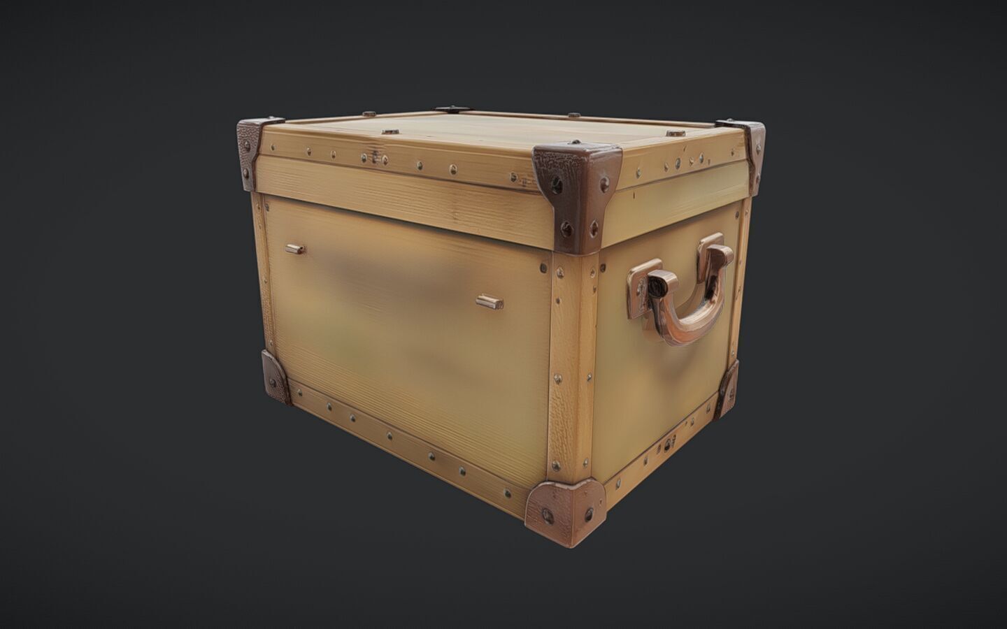 Wooden chest with metal reinforcements 3D model_3