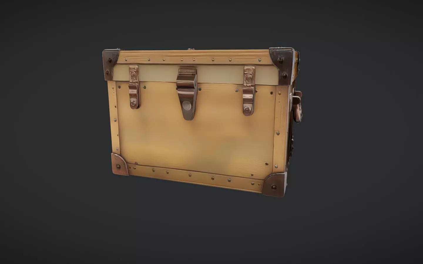 Wooden chest with metal reinforcements 3D model_0