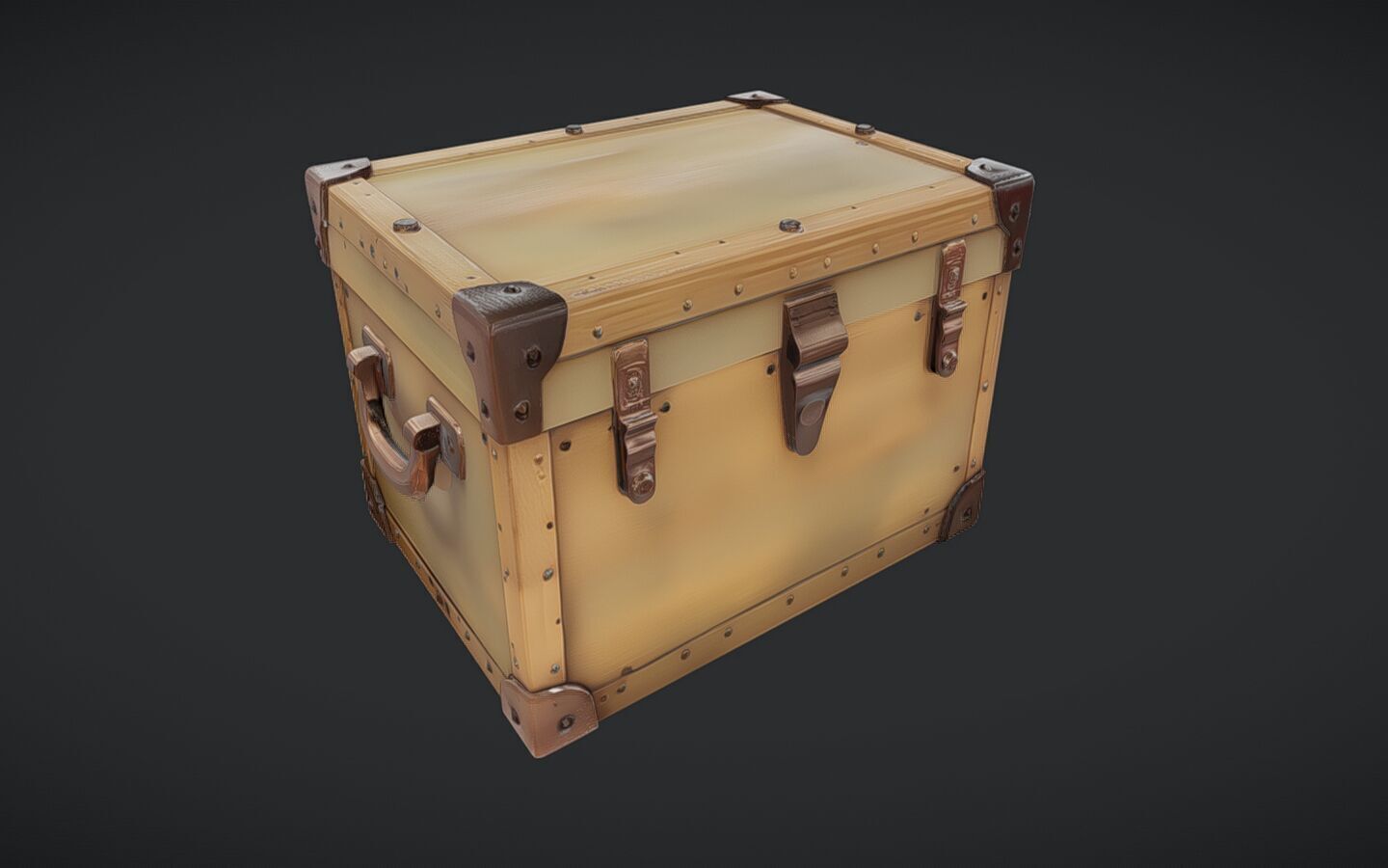 Wooden chest with metal reinforcements 3D model_11