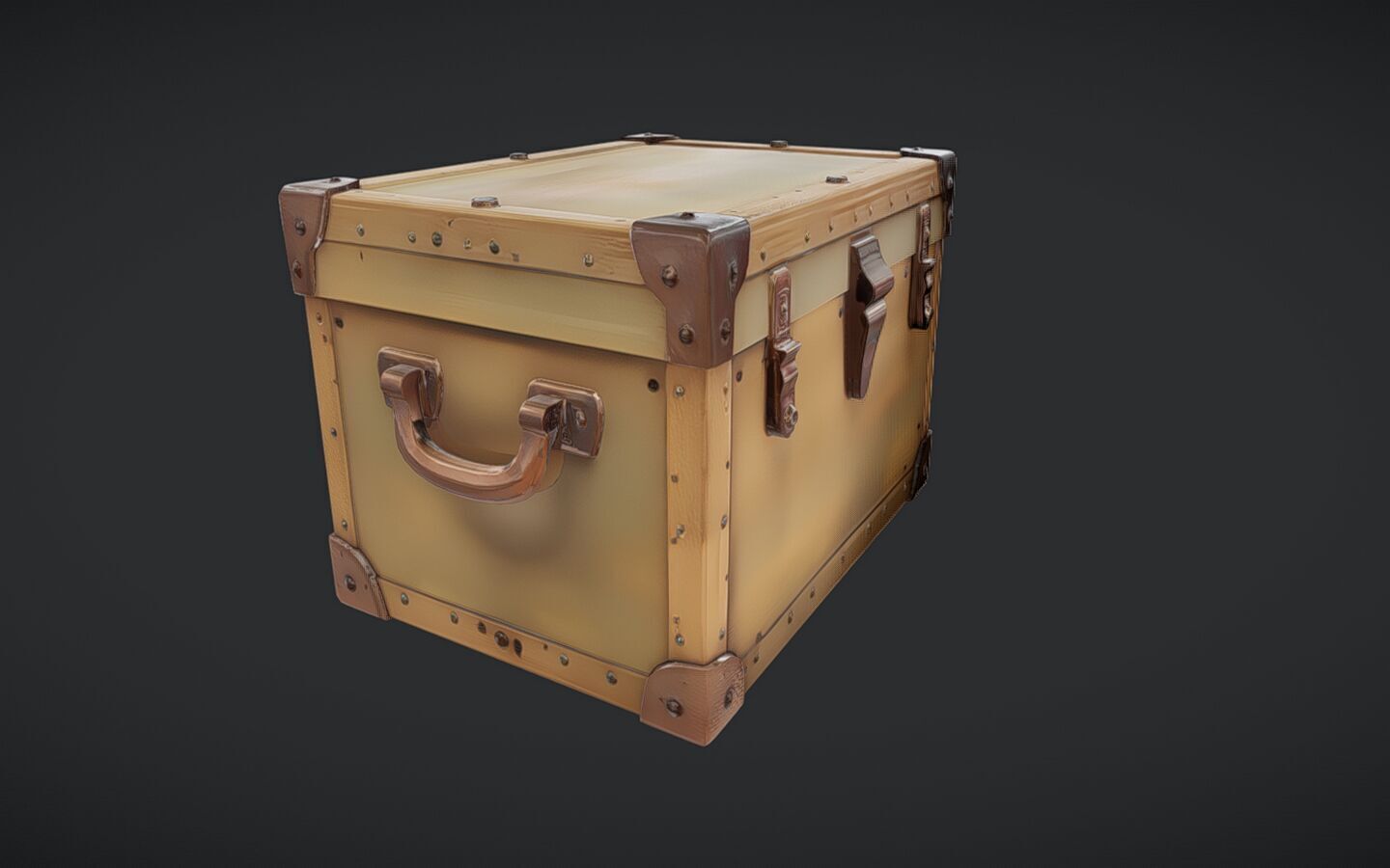 Wooden chest with metal reinforcements 3D model_2