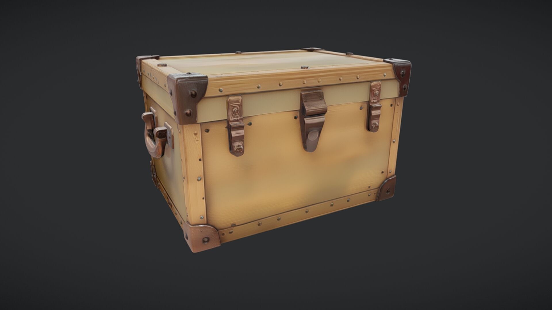 Wooden chest with metal reinforcements 3D model_20