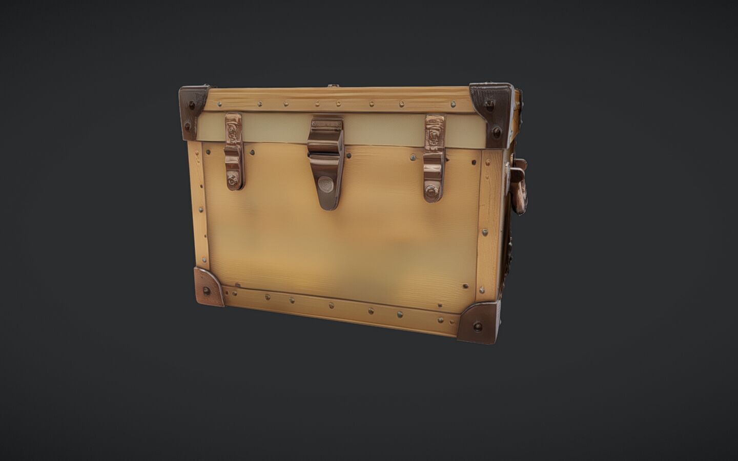 Wooden chest with metal reinforcements 3D model_7
