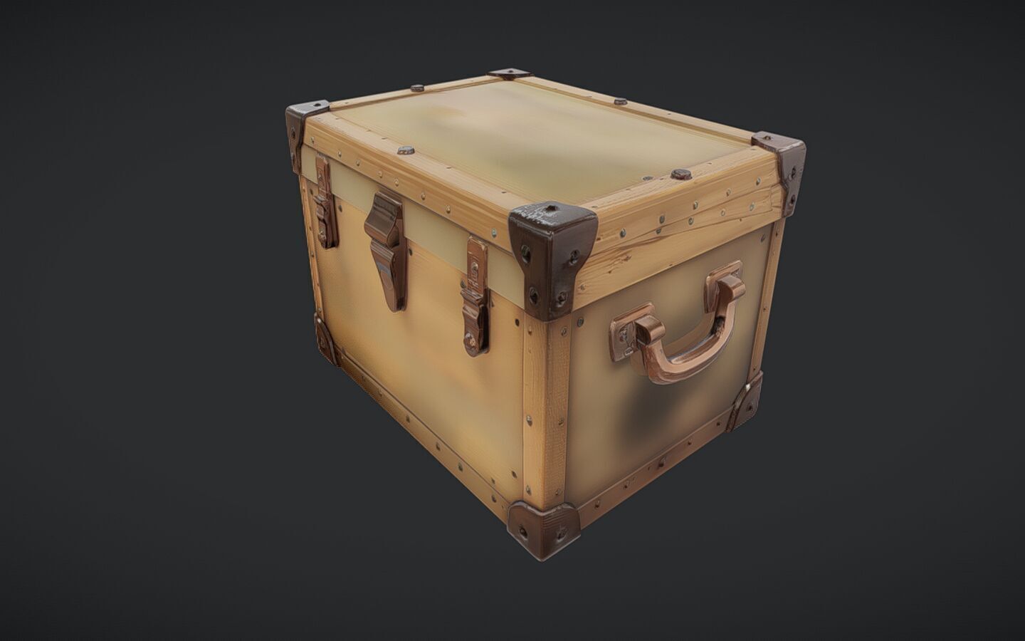 Wooden chest with metal reinforcements 3D model_12