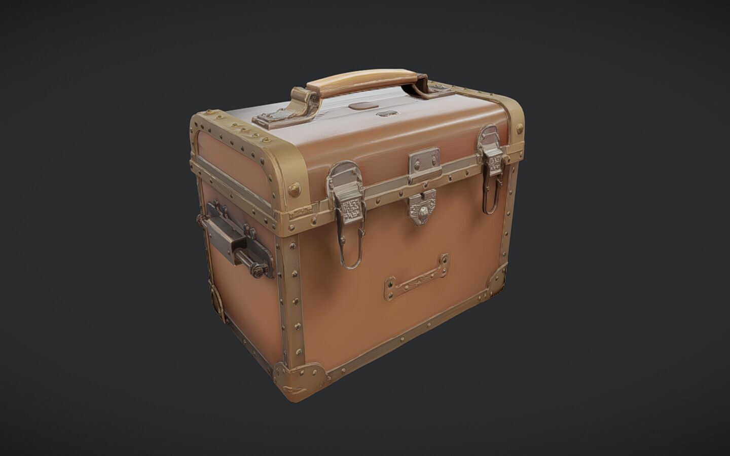 vintage metal-bound storage ches 3D model_5