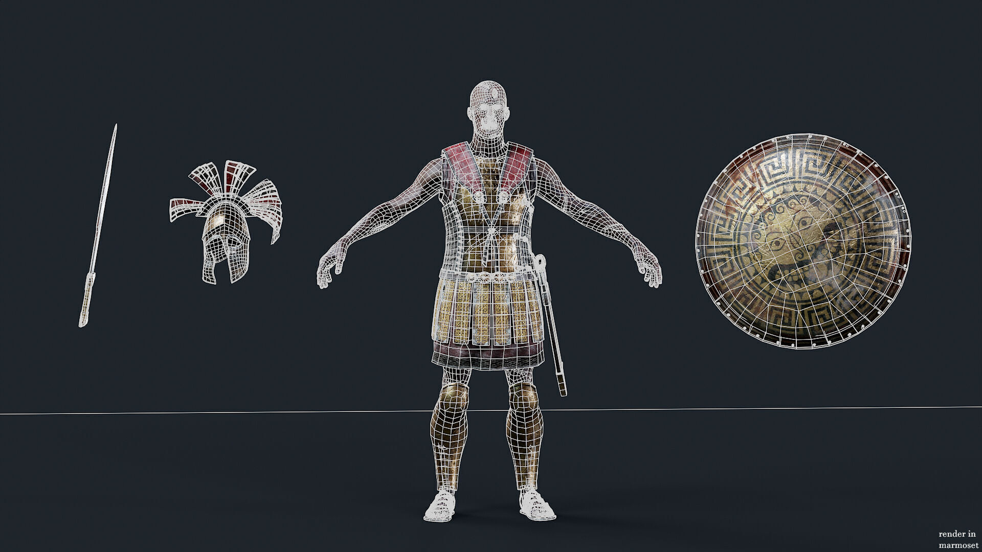 SPARTAN UNDEAD COMANDER  Low-poly 3D model_12