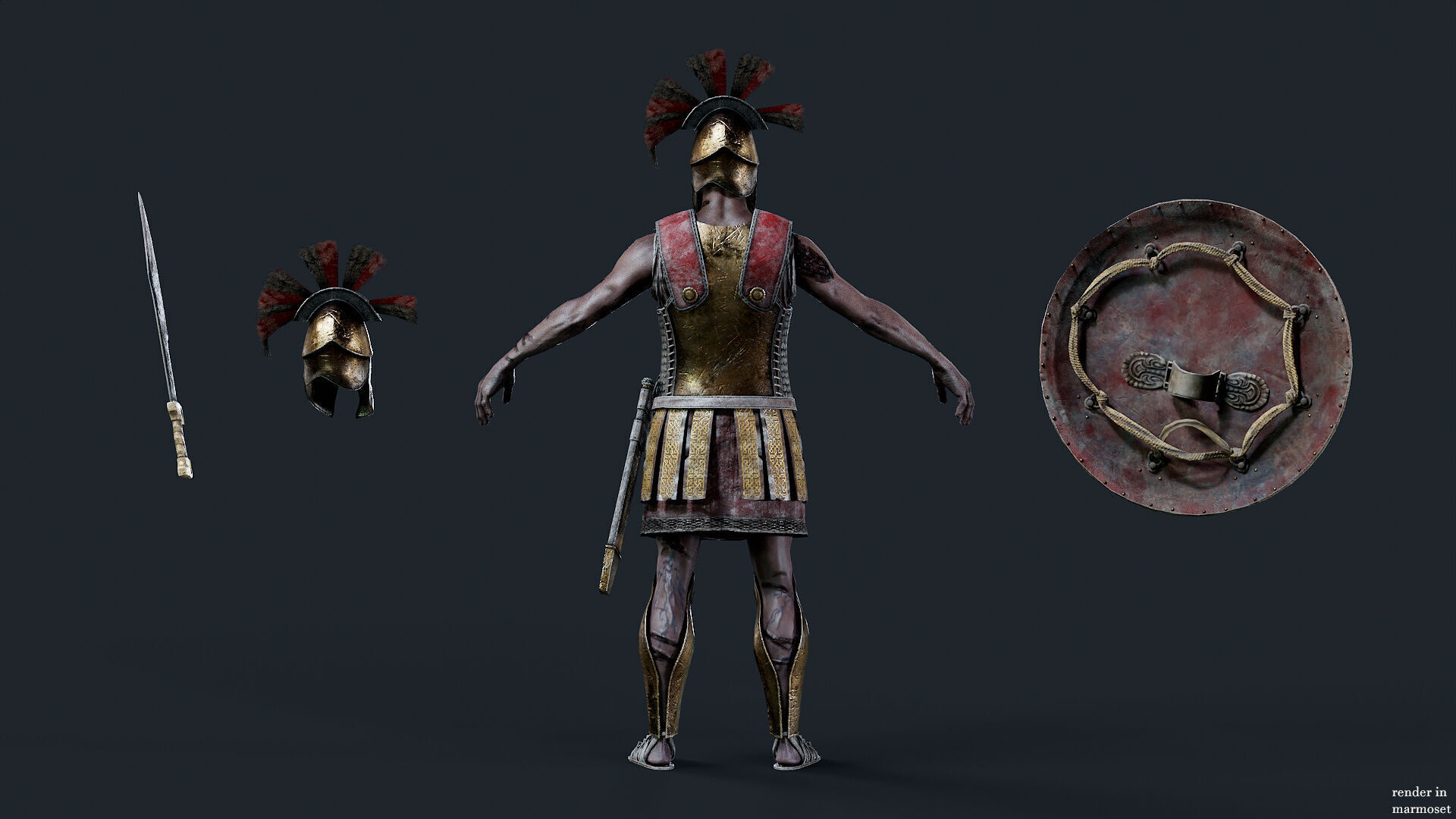 SPARTAN UNDEAD COMANDER  Low-poly 3D model_8