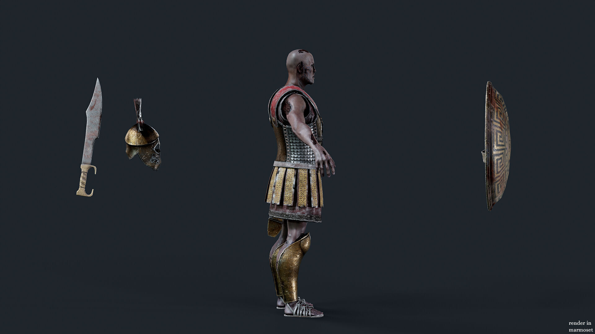 SPARTAN UNDEAD COMANDER  Low-poly 3D model_6