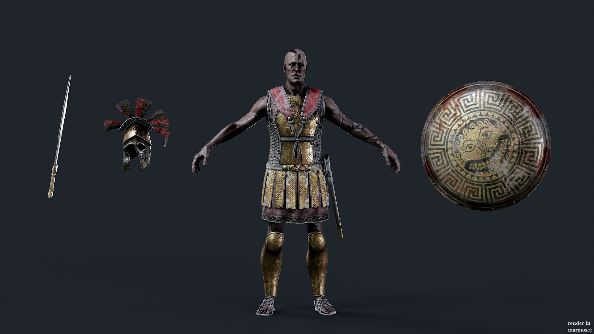 SPARTAN UNDEAD COMANDER  Low-poly 3D model_5