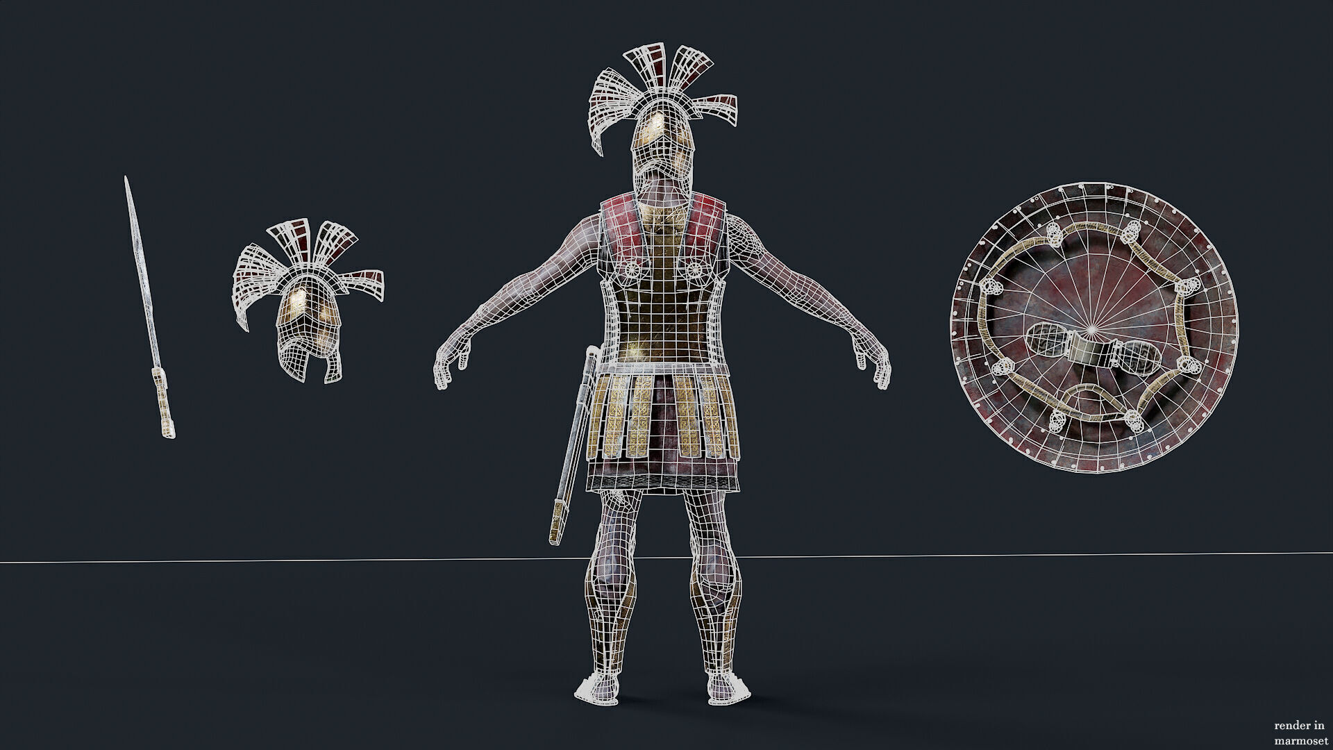 SPARTAN UNDEAD COMANDER  Low-poly 3D model_9