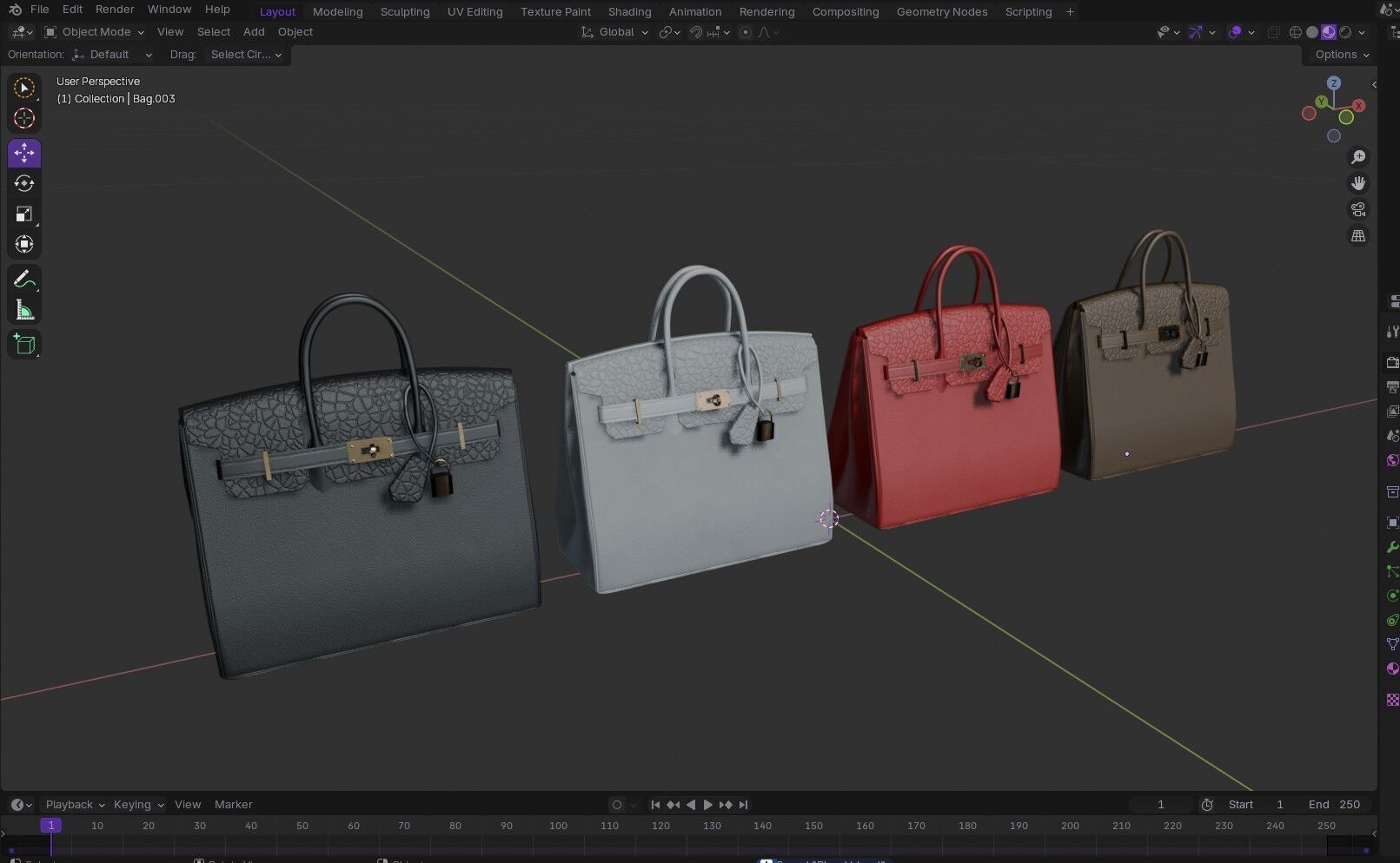 Women Handbag  4 Colors Low-poly 3D model_15