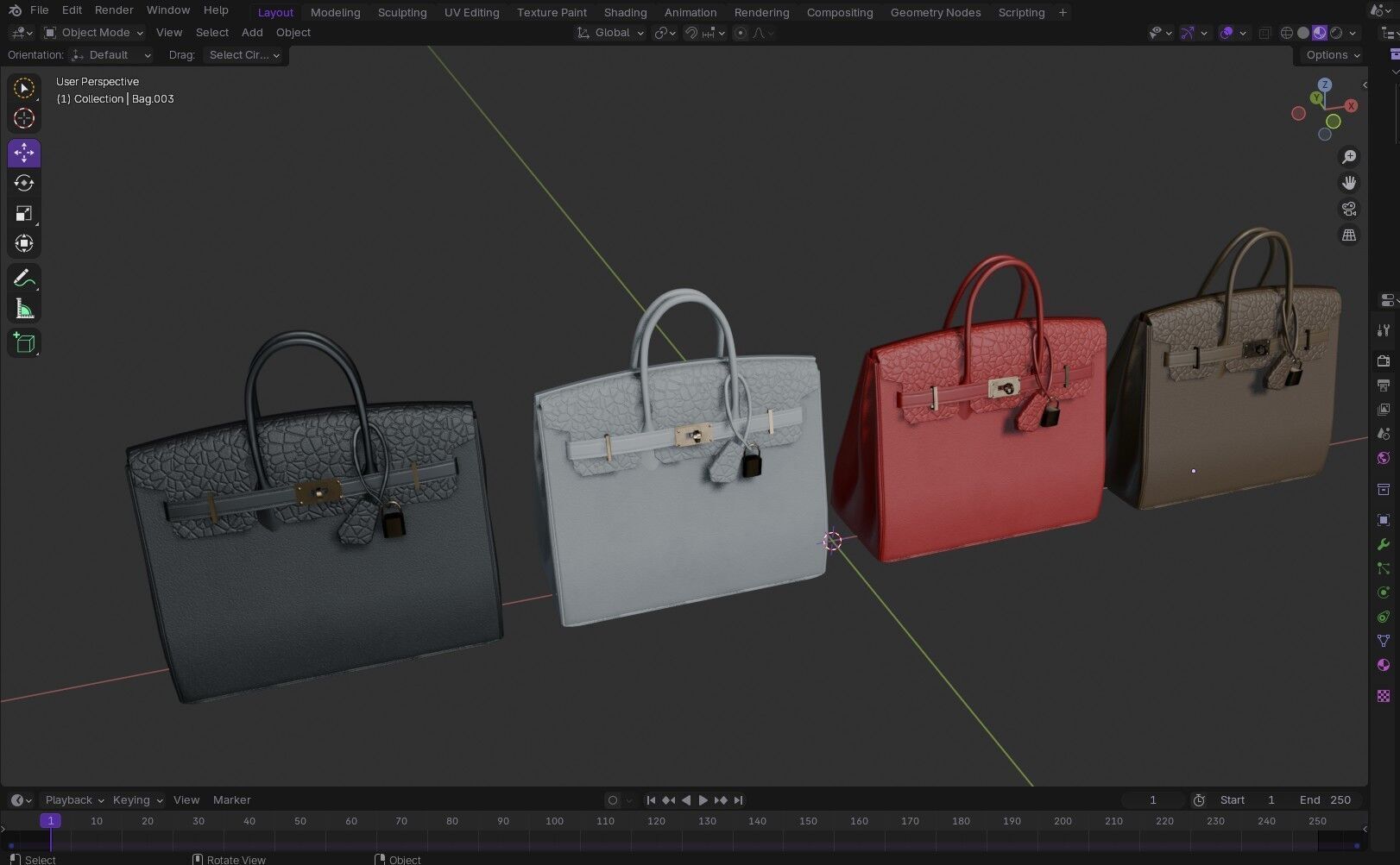 Women Handbag  4 Colors Low-poly 3D model_6