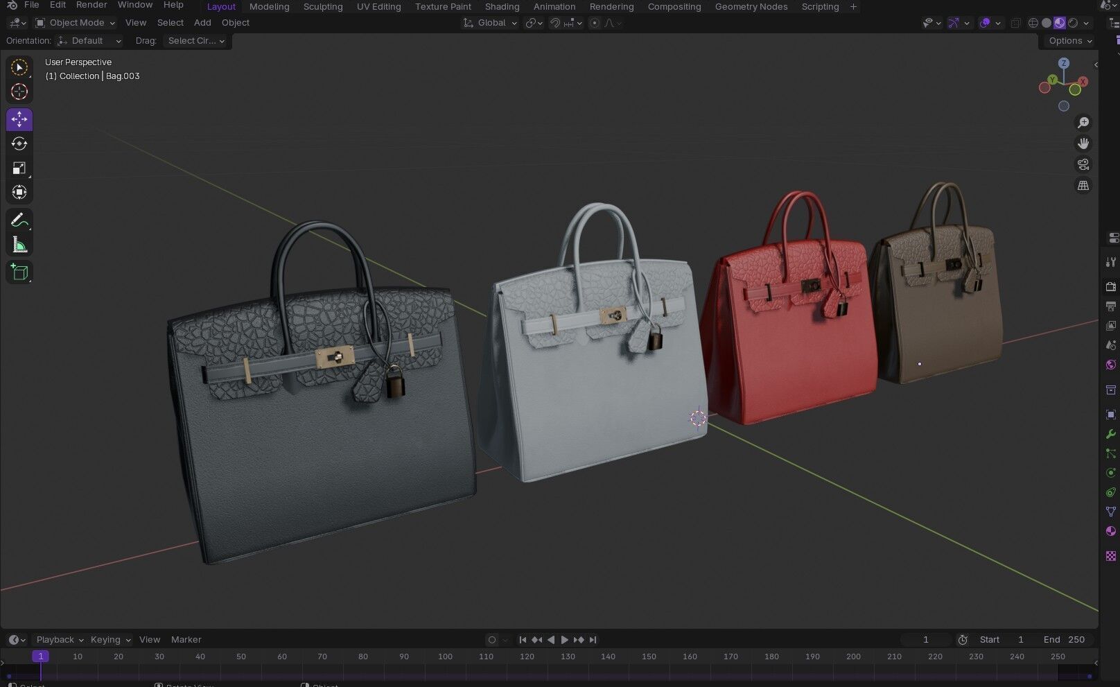 Women Handbag  4 Colors Low-poly 3D model_16