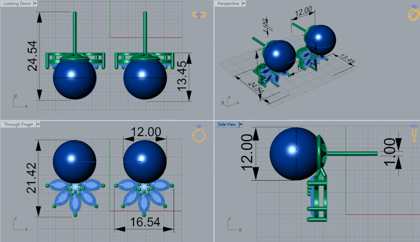 Marquise-cut pearl and diamond STL earrings pe0031 3D print model_7