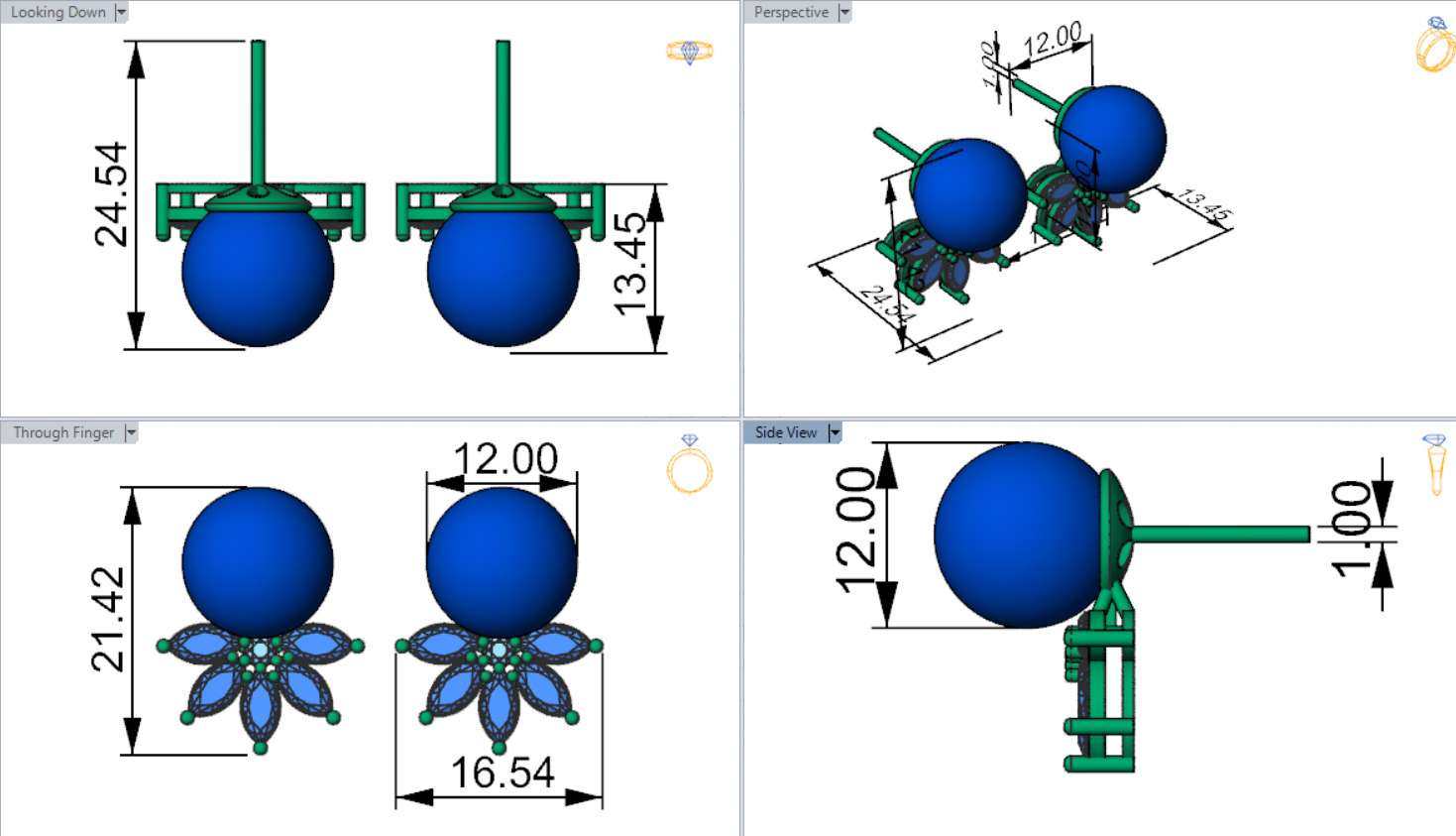 Marquise-cut pearl and diamond STL earrings pe0031 3D print model_25