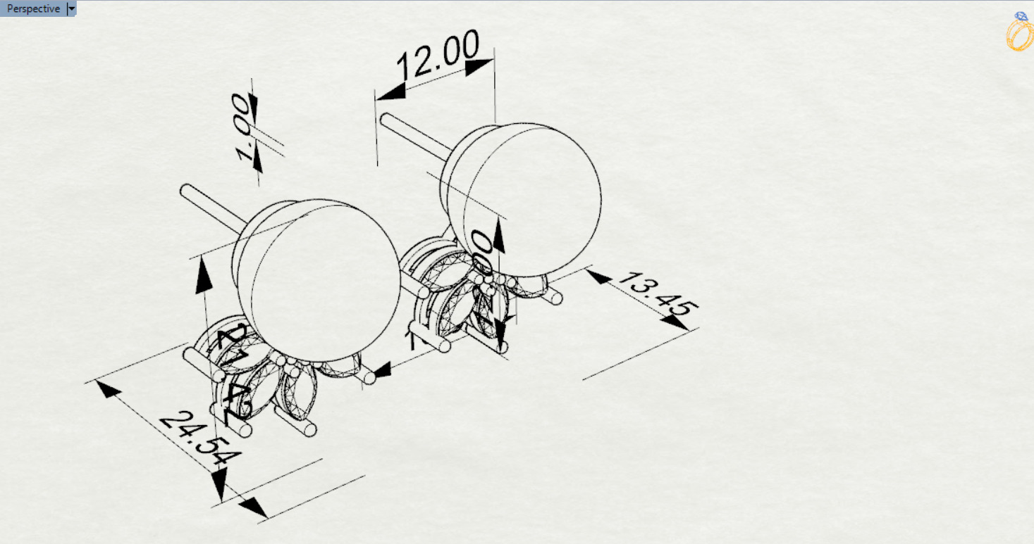 Marquise-cut pearl and diamond STL earrings pe0031 3D print model_20