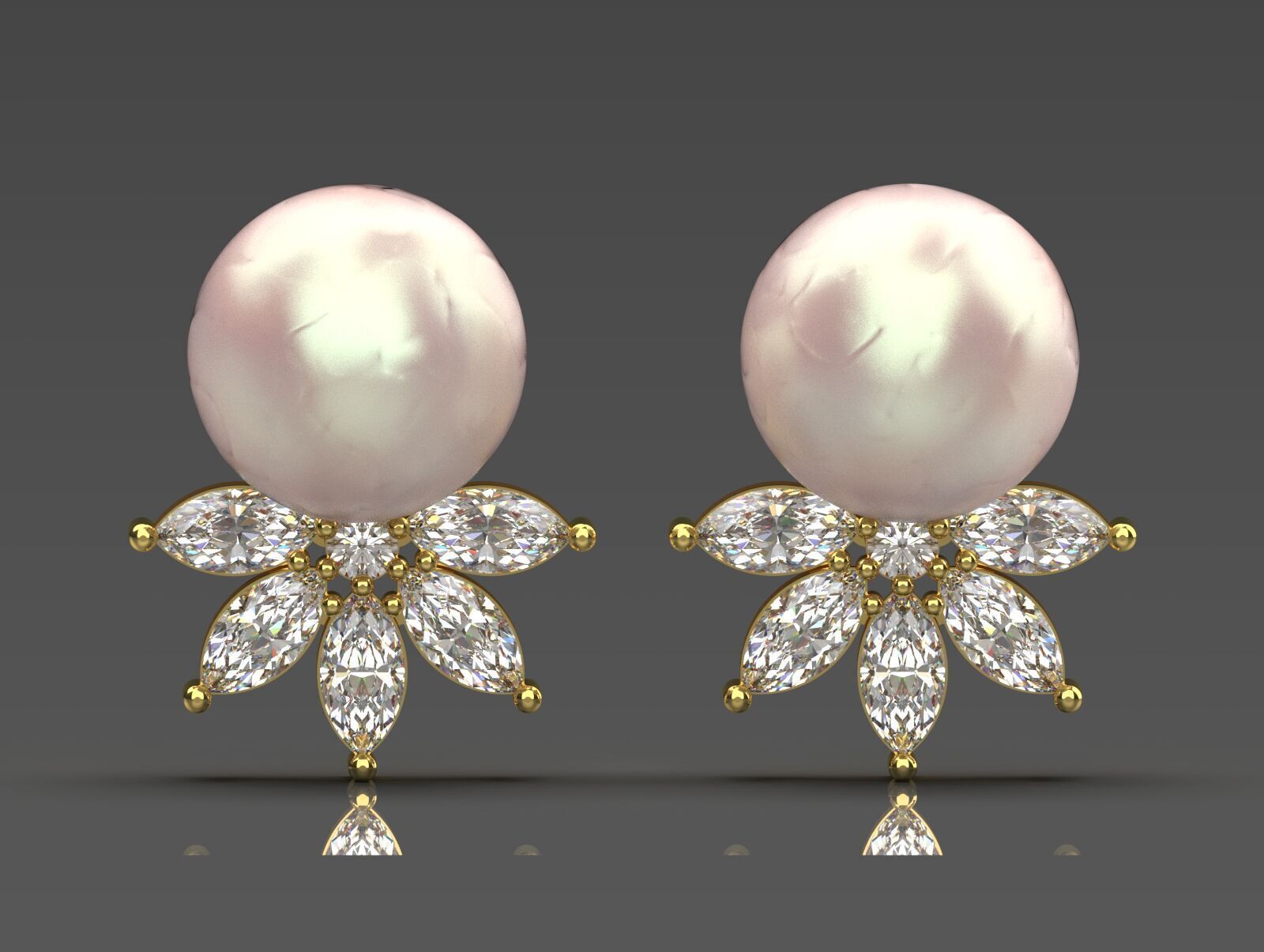 Marquise-cut pearl and diamond STL earrings pe0031 3D print model_18
