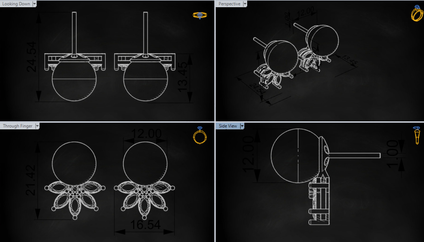 Marquise-cut pearl and diamond STL earrings pe0031 3D print model_24