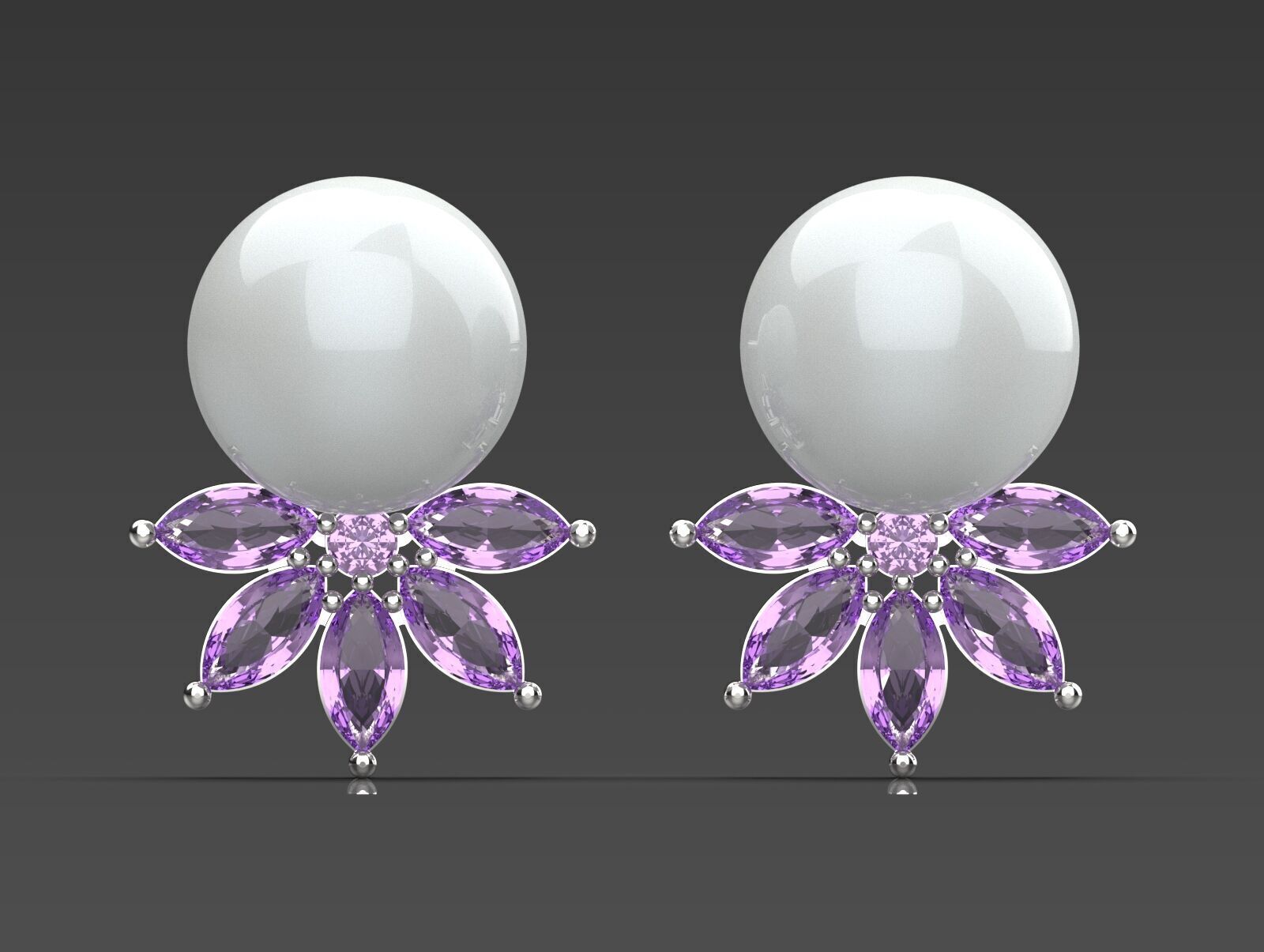 Marquise-cut pearl and diamond STL earrings pe0031 3D print model_14
