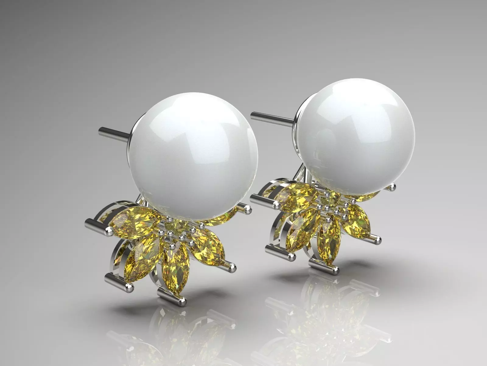 Marquise-cut pearl and diamond STL earrings pe0031 3D print model_0