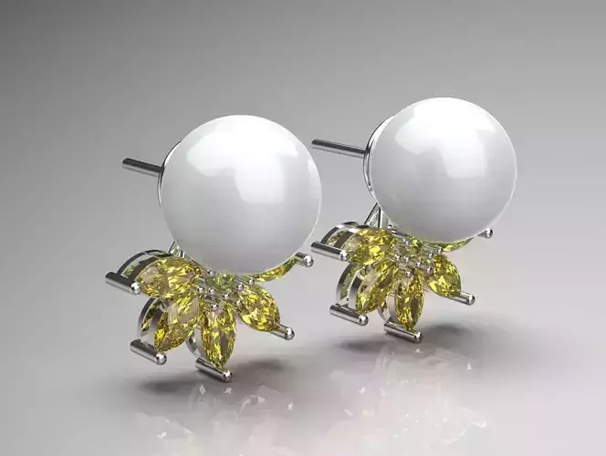 Marquise-cut pearl and diamond STL earrings pe0031 3D print model Marquise-cut pearl and diamond STL earrings pe0031 3D print model