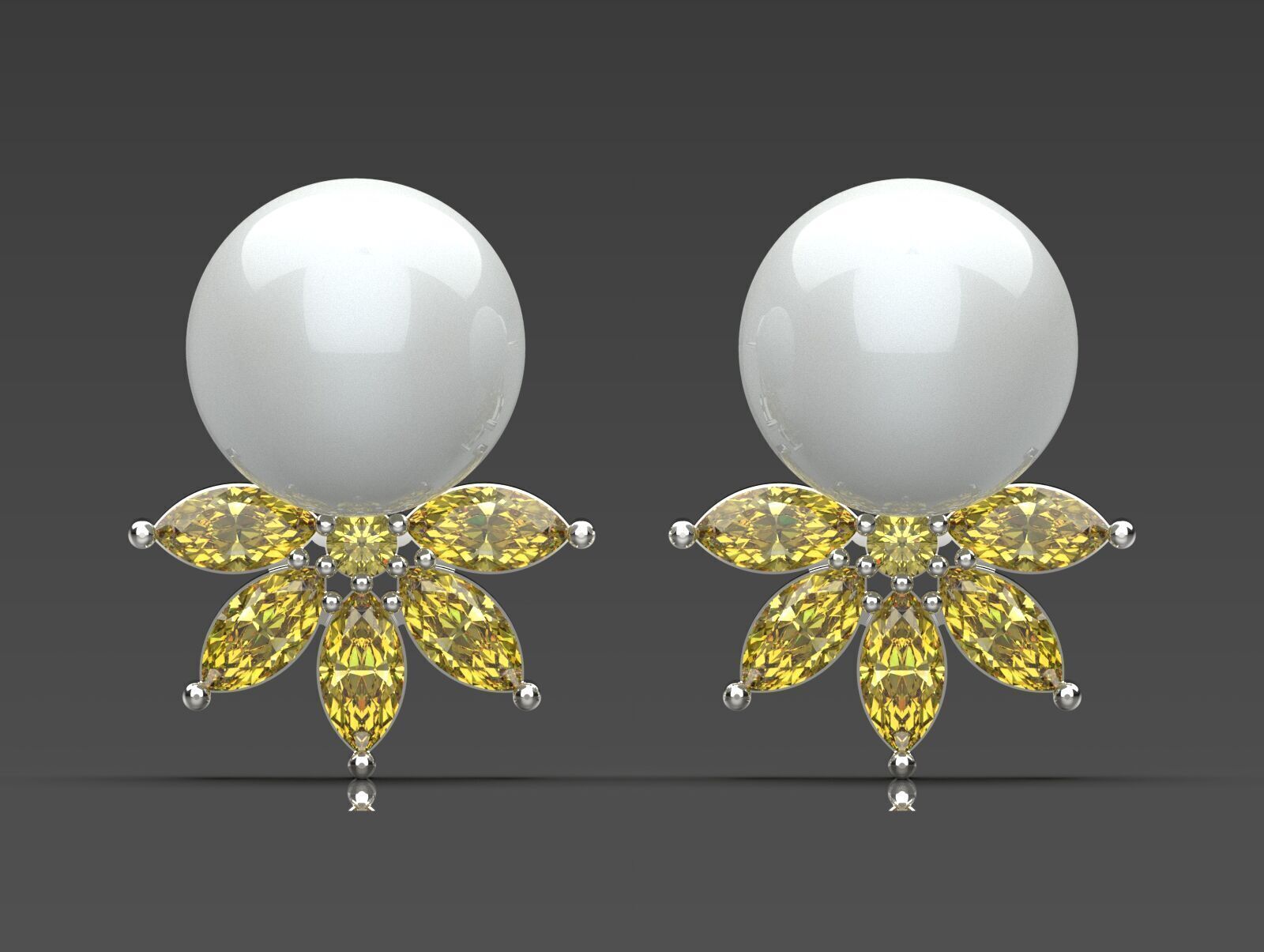 Marquise-cut pearl and diamond STL earrings pe0031 3D print model_1