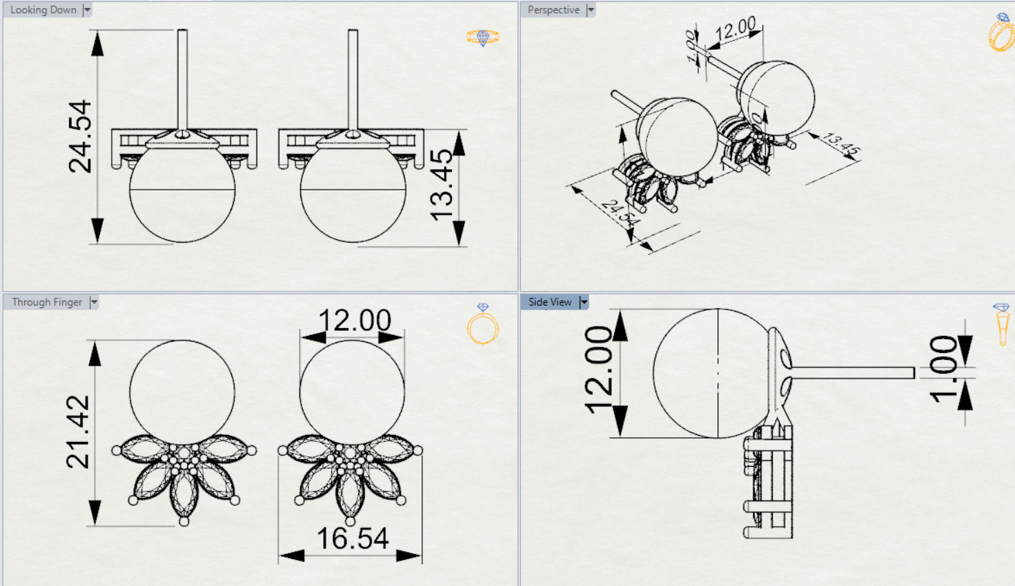 Marquise-cut pearl and diamond STL earrings pe0031 3D print model_19