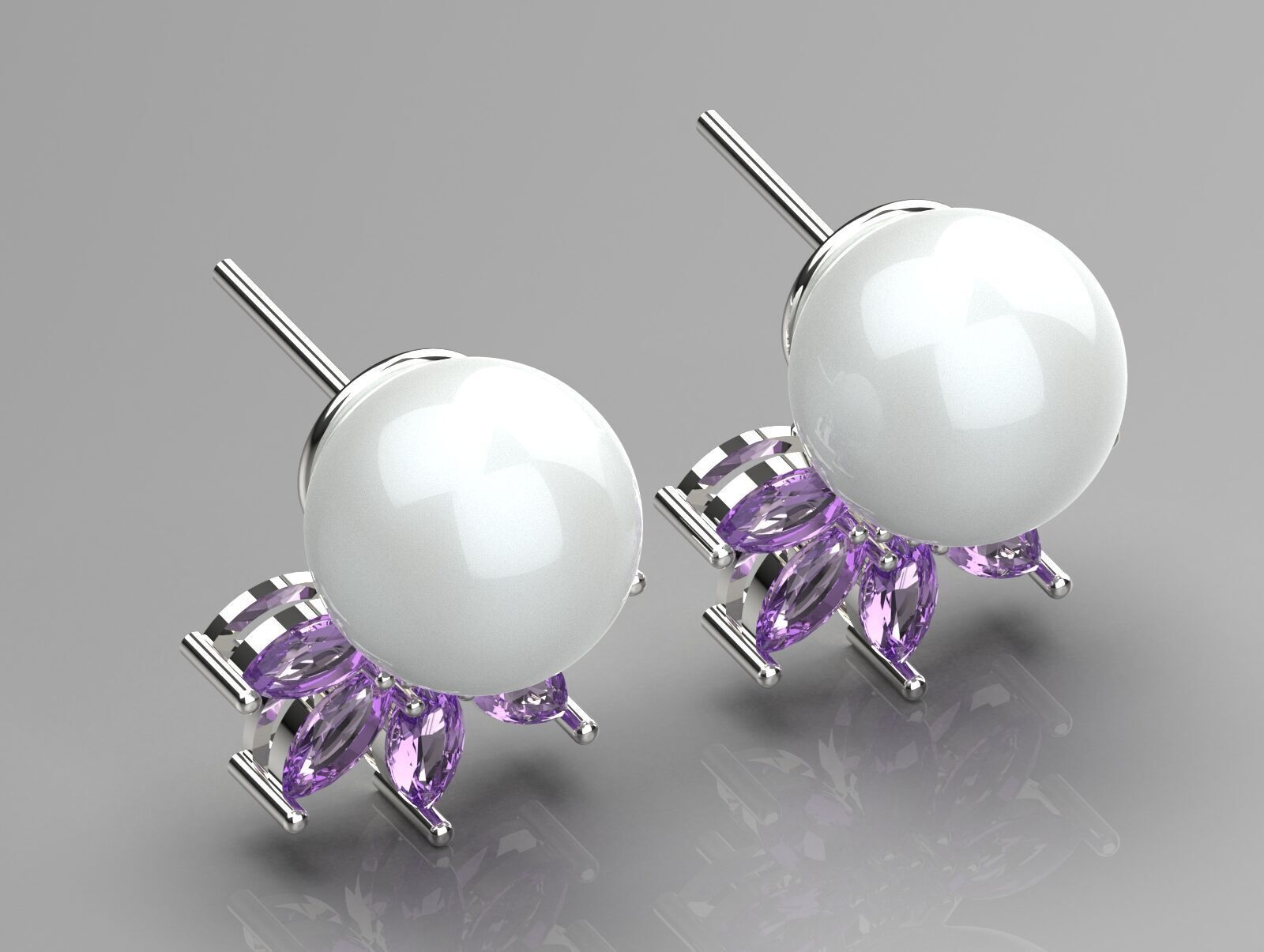 Marquise-cut pearl and diamond STL earrings pe0031 3D print model_15