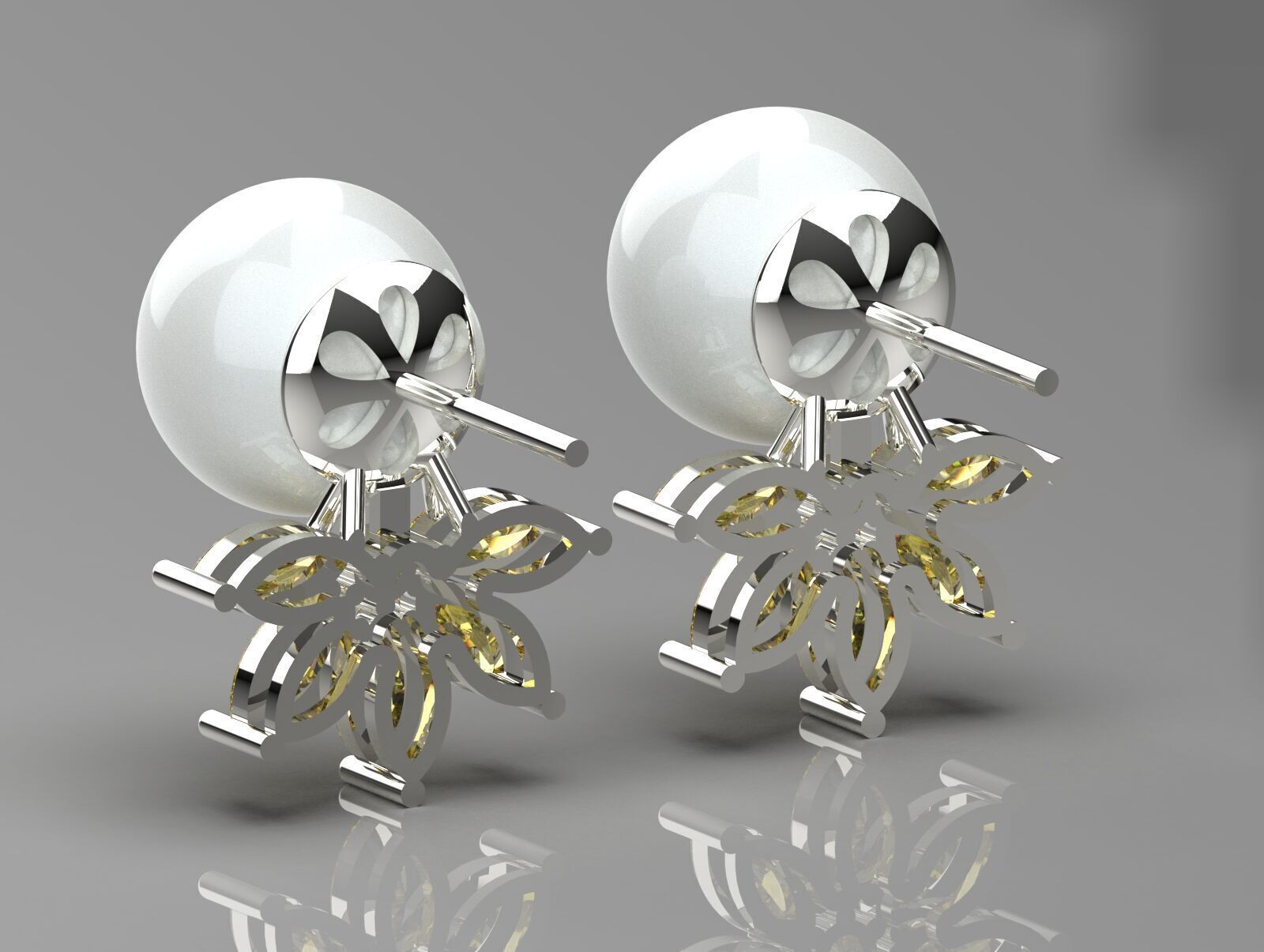 Marquise-cut pearl and diamond STL earrings pe0031 3D print model_3