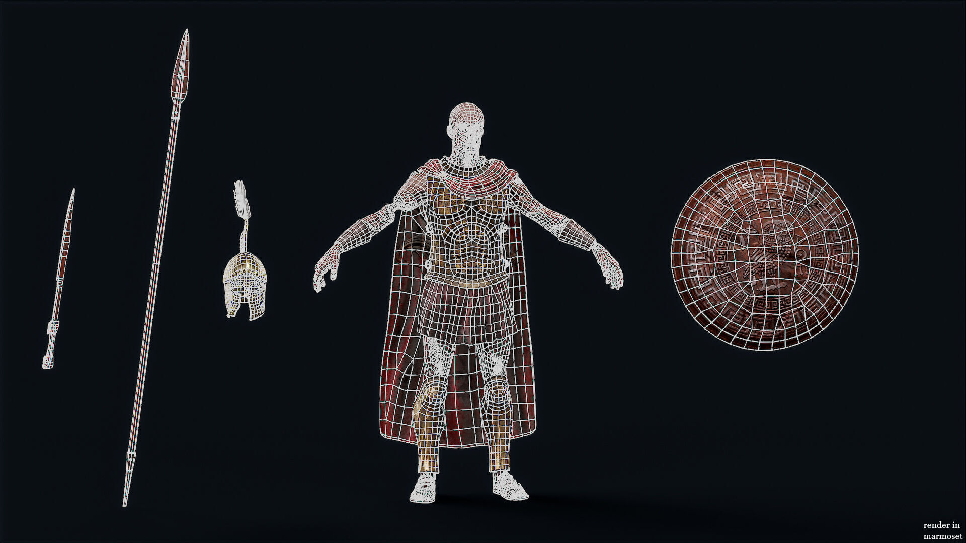 SPARTAN UNDEAD ROYAL HOPLITE  Low-poly 3D model_10