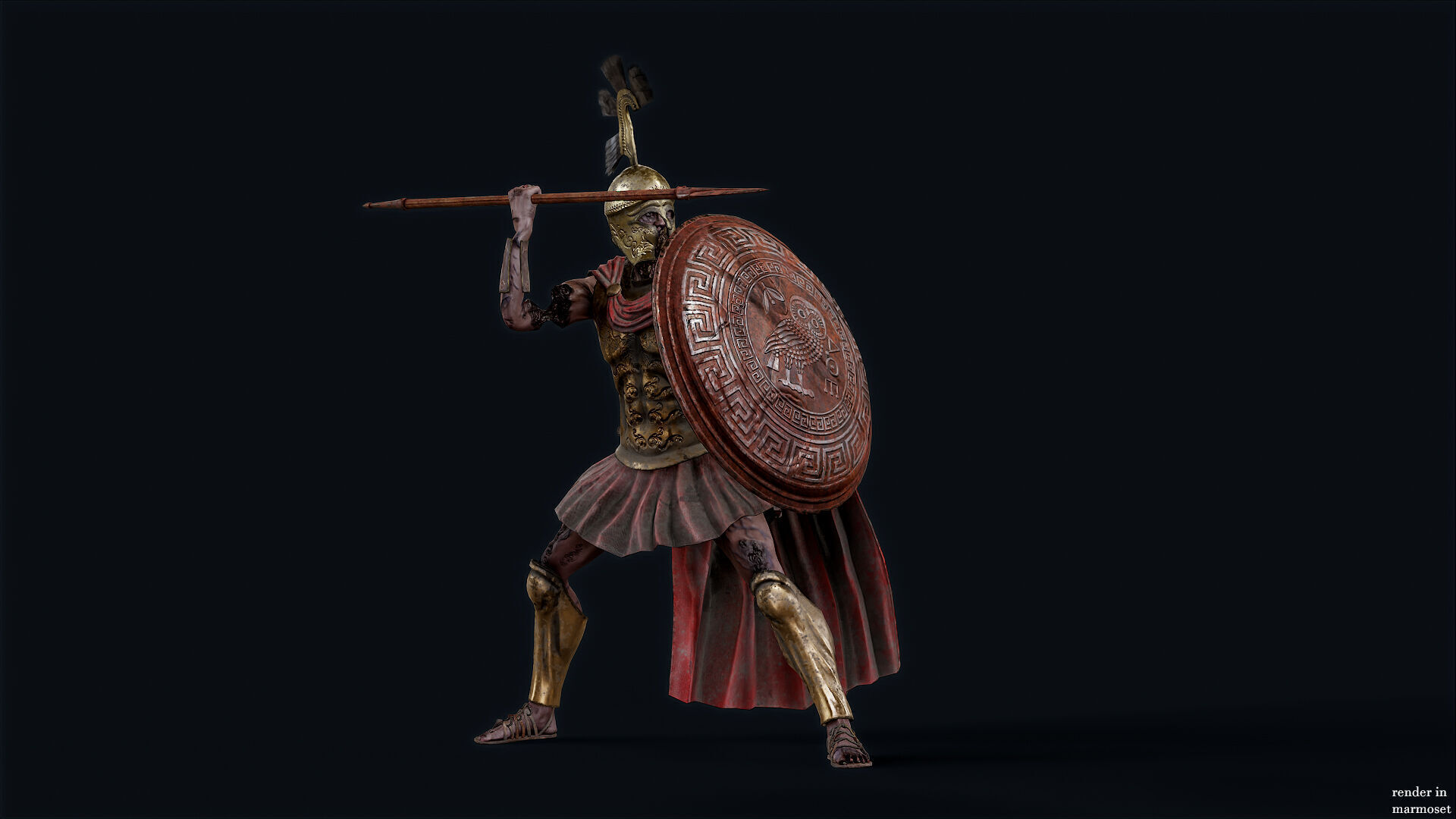 SPARTAN UNDEAD ROYAL HOPLITE  Low-poly 3D model_5